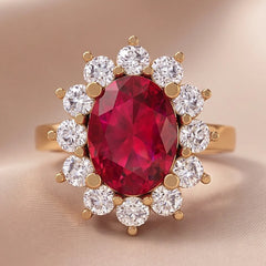 2.12 CT Ruby & Diamond Oval Halo Ring