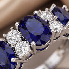 4.04 CT Oval Sapphire & Round Half Eternity Ring