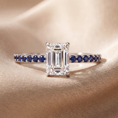 1.95 CT Emerald-cut Sapphire Pavé Ring