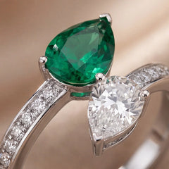 2.03 CT Pear Diamond & Emerald Open Ring