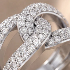 1.41 CT Round Diamond Interlocking Link Wide Band Ring