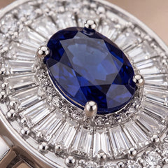 1.39 CT Oval Sapphire & Taper Diamond Halo Ring