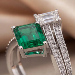 3.21 CT Emerald-cut Green Stone & Diamond Bypass Ring
