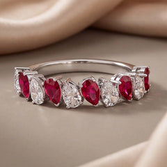 1.20 CT Pear Ruby & Diamond Half Eternity Ring
