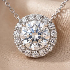 2.41 CT Round Diamond Halo Station Necklace