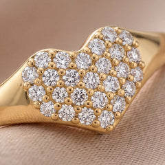 0.13 CT Round Diamond Pavé Heart Signet Ring
