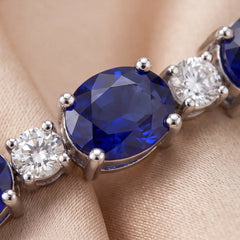 9.67 CT Round Diamond & Oval Sapphire Tennis Bracelet