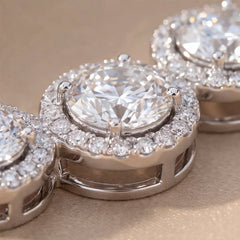 5.10 CT Round Diamond Three Stone Halo Mangalsutra Chain Necklace