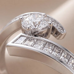 1.46 CT Round & Baguette Diamond Bypass Ring