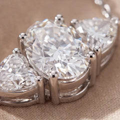 1.40 CT Oval & Heart Diamond Three Stone Chain Necklace
