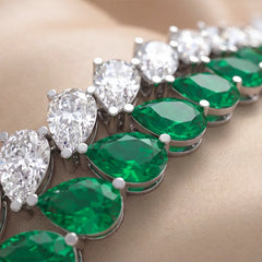 24.50 CT Pear Diamond & Emerald Tennis Bracelet