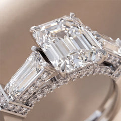 4.15 CT Emerald-cut & Baguette Diamond Three Stone Ring