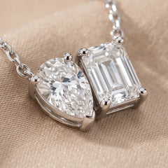 1.70 CT Emerald and Pear Diamond Toi et Moi Pendant