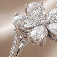 4.78 CT Round & Pear Diamond Flower Ring