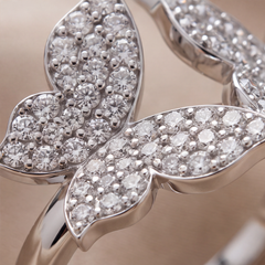 0.45 CT Round Diamond Triple Butterfly Ring