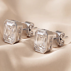 3 CT Emerald-cut Bezel Diamond Stud Earrings