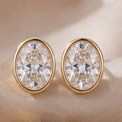 2 CT Oval Bezel Diamond Stud Earrings