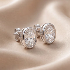 2 CT Oval Bezel Diamond Stud Earrings