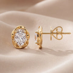 1 CT Oval Diamond Twisted Frame Solitaire Stud Earrings