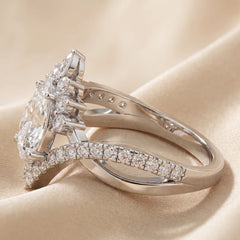 1.51 CT Pear Diamond Halo Chevron Ring