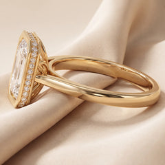 3.29 CT Emerald-cut Diamond Bezel Hidden Halo Ring