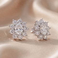 1.55 CT Oval & Round Diamond Cluster Stud Earrings