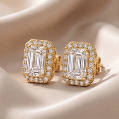 2.30 CT Emerald-cut Diamond Halo Stud Earrings