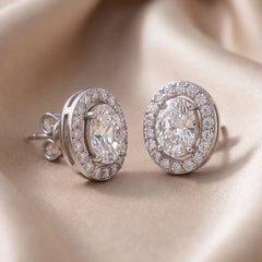 1.83 CT Oval Diamond Halo Stud Earrings