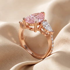 4.01 CT Pear Pink Diamond Three Stone Ring
