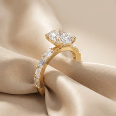 2.90 CT Oval Diamond Emerald Side Stone Ring