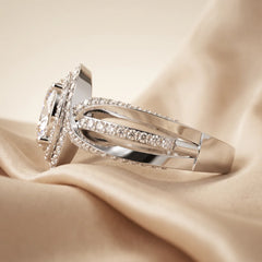 1.65 CT Oval Diamond Double Halo Multi Row Ring