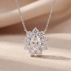 2.13 CT Oval Diamond Round Halo Pendant