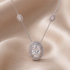 2.73 CT Oval Diamond Double Halo Station Pendant