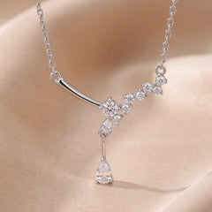 0.41 CT Pear & Round Diamond Drop Necklace