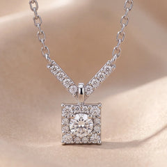 0.29 CT Round Diamond Square Halo V-Bar Pendant