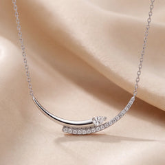 0.40 CT Pear & Round Diamond Curved Bar Necklace