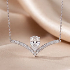 2.55 CT Pear & Round Diamond V Necklace