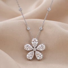 3.24 CT Pear Diamond Flower Pendant