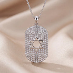 1.01 CT Round Diamond Star of David Tag Pendant