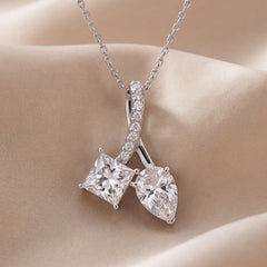 2.11 CT Pear & Princess Cut Diamond Toi Et Moi Pendant