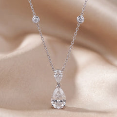 4.40 CT Pear Cut Diamond Double Drop Pendant with Station
