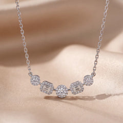 0.51 CT Round & Emerald Cut Diamond Halo Five Station Bar Necklace