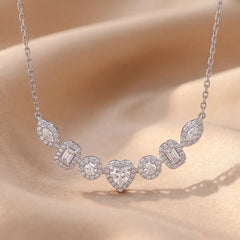 1.11 CT Multi Shape Diamond Halo Bar Necklace