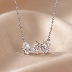 3.00 CT Multi Shape Diamond Three Stone Chain Necklace