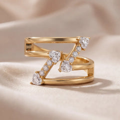 0.51 CT Round & Heart Diamond Zigzag Open Band Ring