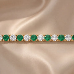 6.04 CT Round Diamond & Emerald Tennis Bracelet