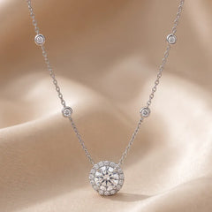 2.41 CT Round Diamond Halo Station Necklace