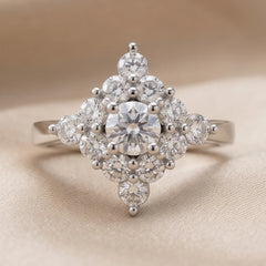 0.83 CT Round Diamond Halo Cluster Ring