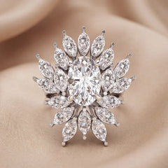 4.79 CT Oval & Marquise Sunburst Halo Ring