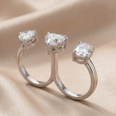 2.50 CT Pear, Oval & Heart Diamond Double Finger Ring
